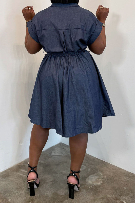 Plus Size Denim Button-Front Tie-Waist Shirt Dress Lavish Daily