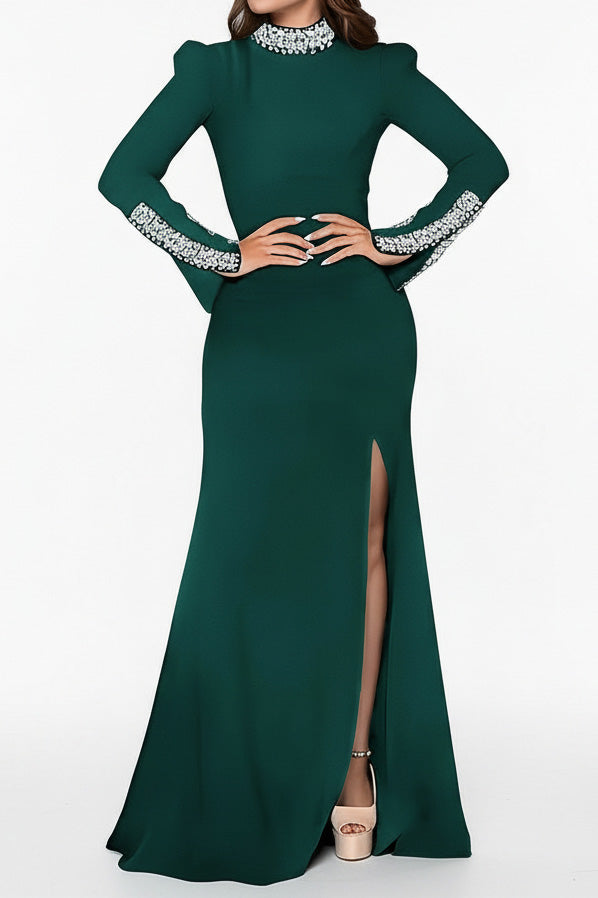 Long Sleeve Rhinestone Turtleneck Maxi Dress Lavish Daily