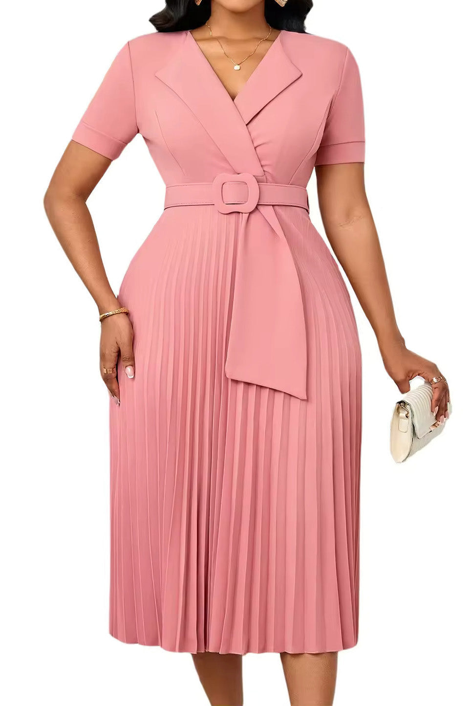 Pleated A-Line Blazer Midi Dress with Belt Lavish Daily