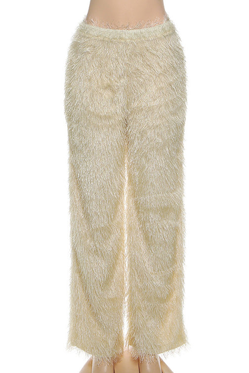 Faux Fur Straight Leg Trousers Lavish Daily