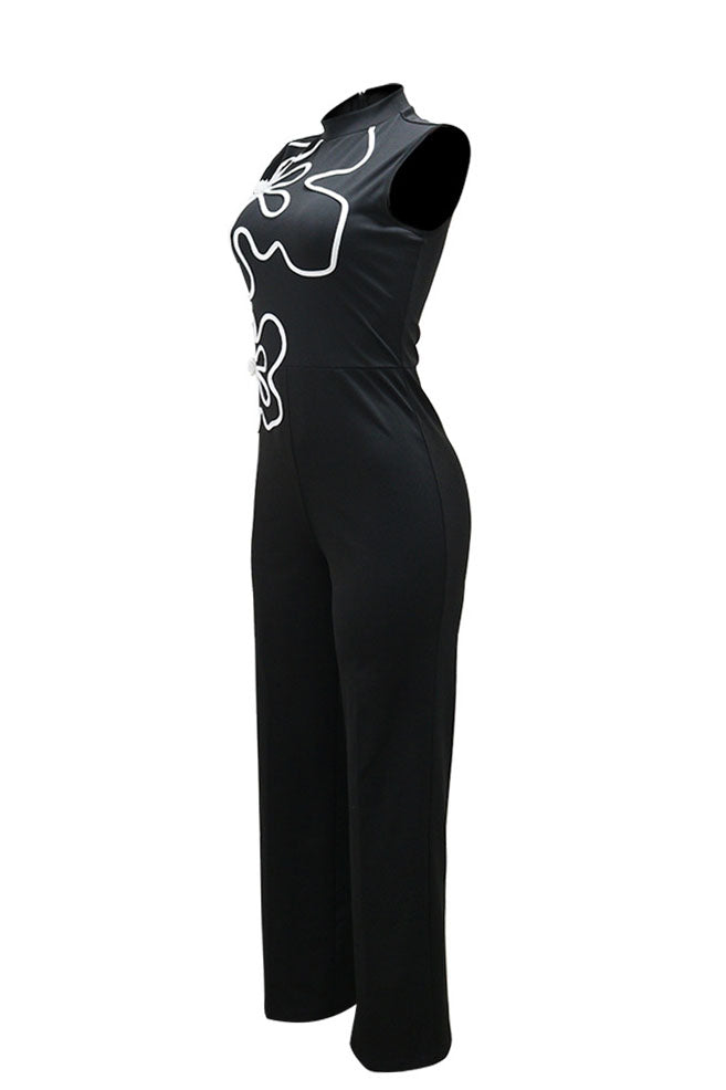 Round Neck Slim Sleeveless Floral Print Jumpsuit Lavish Daily