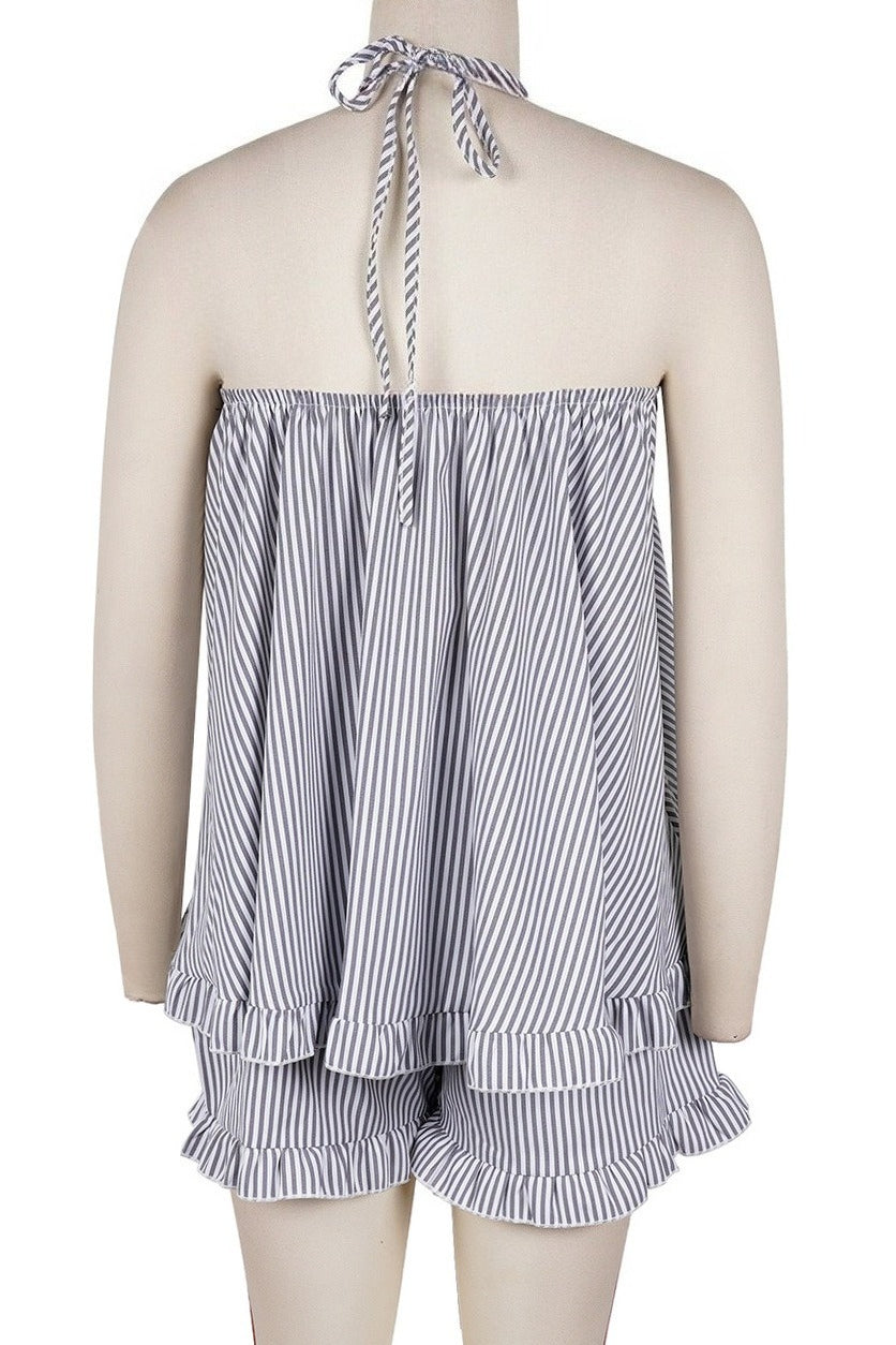 Striped Halter Sleeveless Loose Two-Piece Set Lavish Daily