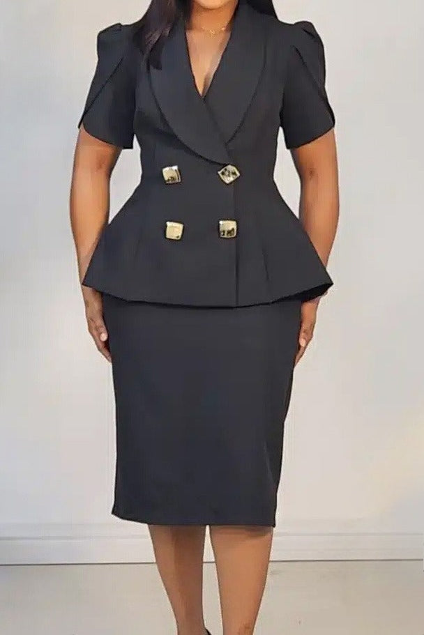 Double-Breasted Peplum Blazer Set Lavish Daily