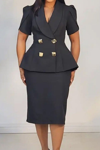 Double-Breasted Peplum Blazer Set Lavish Daily