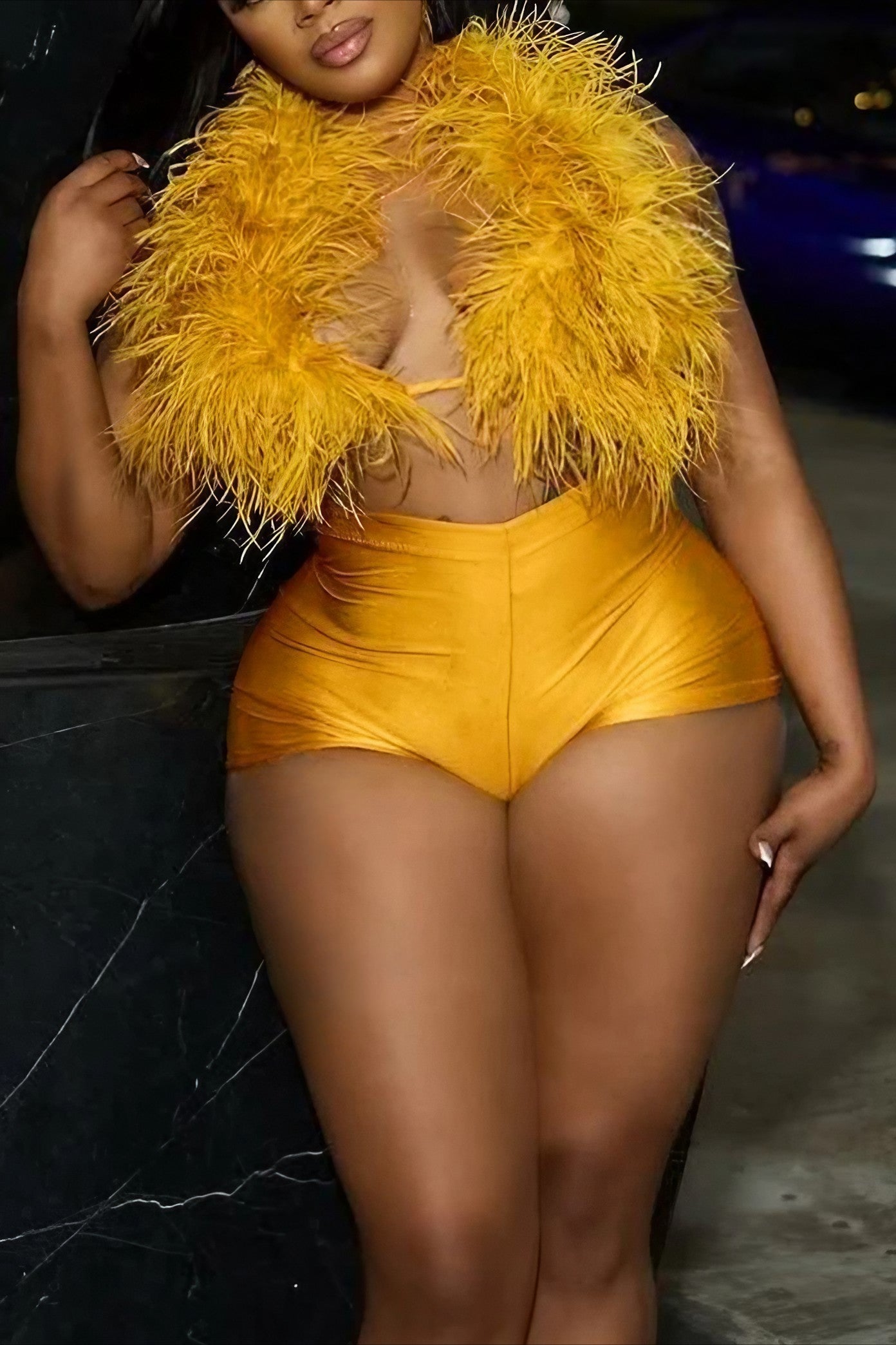 Elegant Feather Halter Tie Shorts Set Lavish Daily