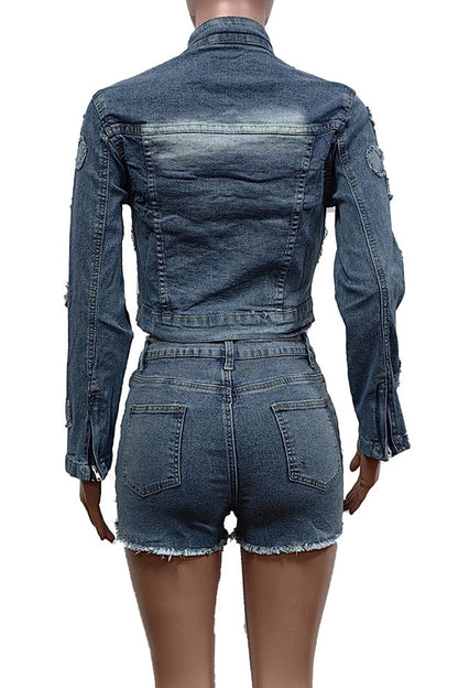 Long Sleeve Denim Short Set Lavish Daily