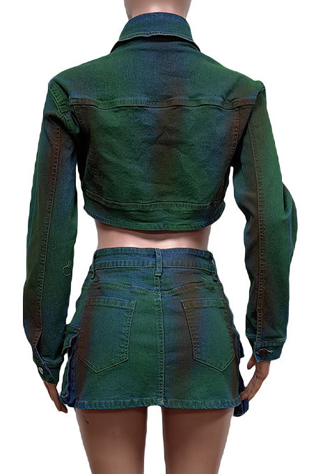 Cropped Denim Jacket and Cargo Skirt Set Lavish Daily