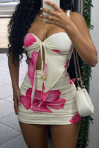 Printed Off Shoulder Tie Bodycon Mini Skirt Set Lavish Daily