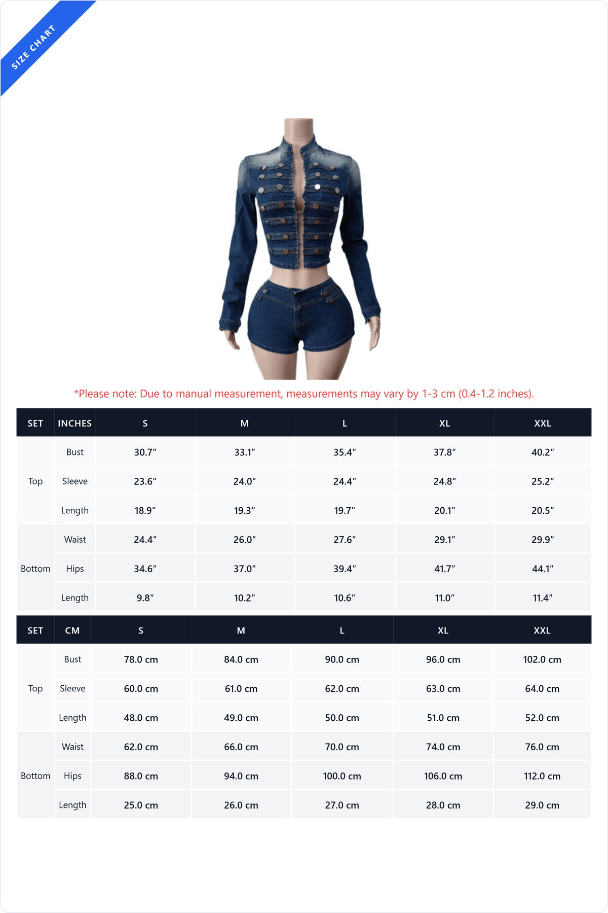 Military Denim Jacket & Shorts Set Lavish Daily