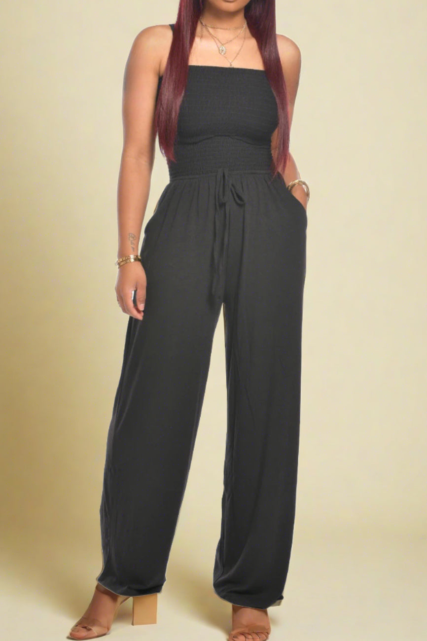 Strapless Smocked Tube Top Jumpsuit Lavish Daily