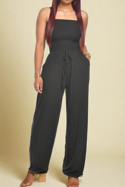 Strapless Smocked Tube Top Jumpsuit Lavish Daily