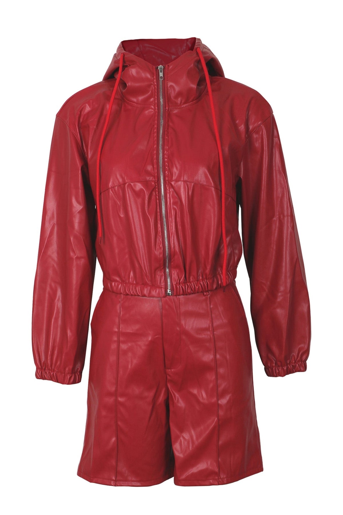 Faux Leather Hooded & Shorts Set Lavish Daily