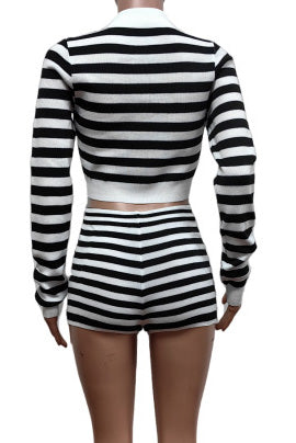 Striped Sweater Top & Shorts Set Lavish Daily