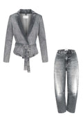 Denim Belted Jacket & Washed Mid Rise Jeans Set Lavish Daily