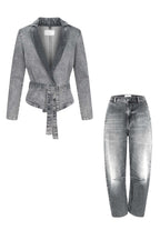 Denim Belted Jacket & Washed Mid Rise Jeans Set Lavish Daily