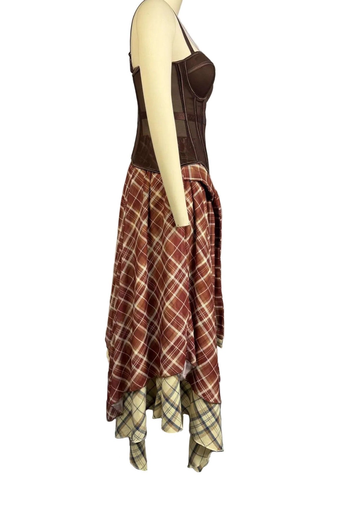 2-Piece Corset & Asymmetrical Plaid Skirt Set Lavish Daily