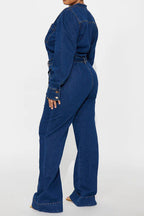 Long-Sleeve Wide-Leg Denim Jumpsuit Lavish Daily