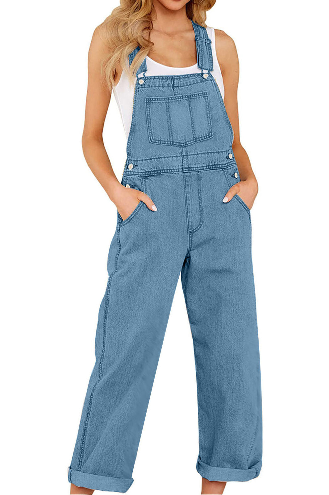 Adjustable Tie-Strap Wide Leg Denim Overall Lavish Daily