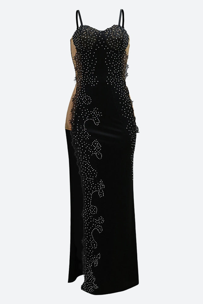 Beading Applique High Slit Sequin Dress Lavish Daily