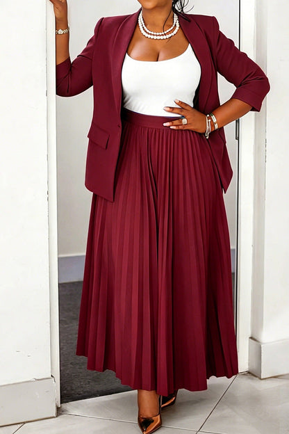 Plus Size Blazer & Pleated Skirt Set LavishDaily