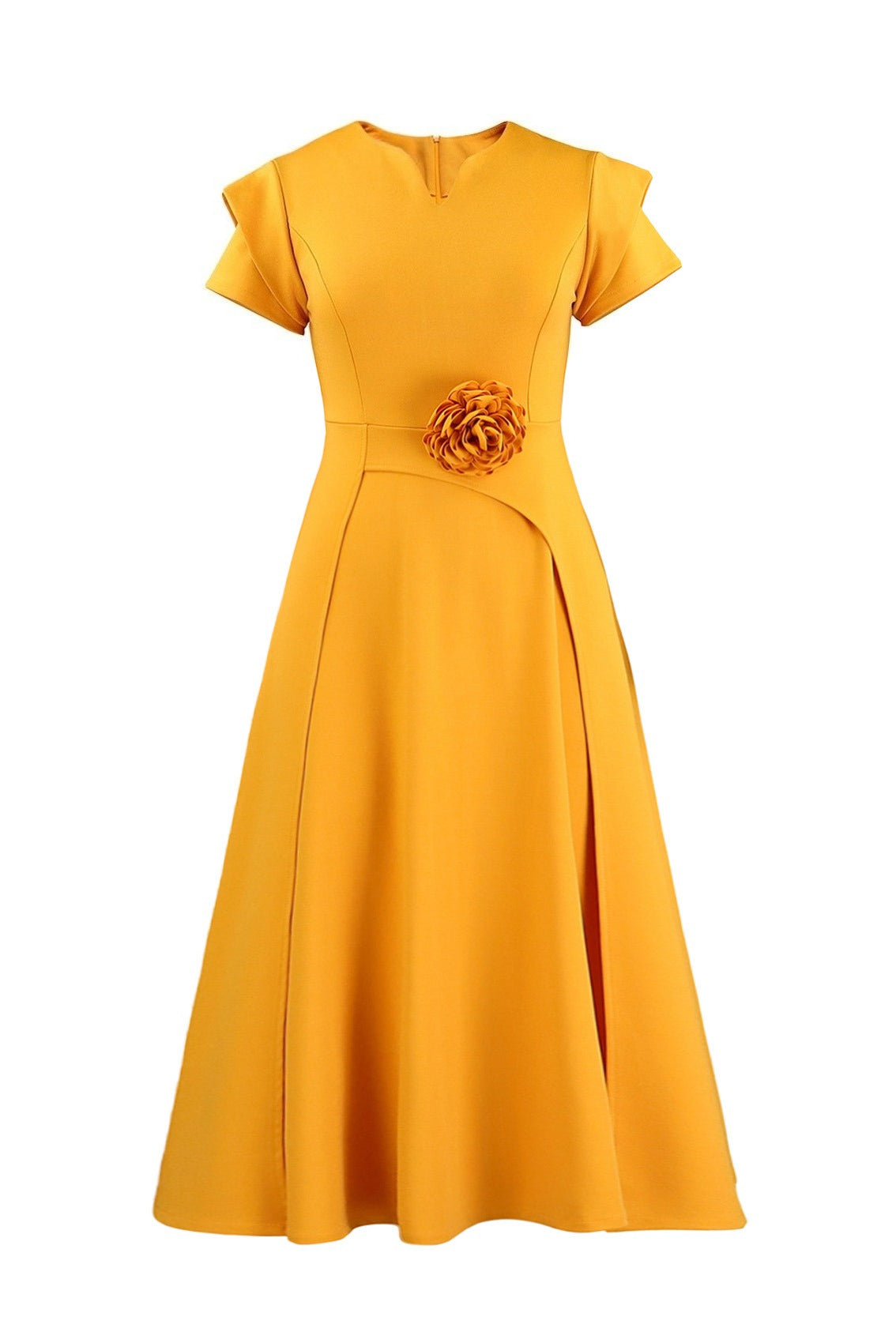 3D Floral Notched Neck A-Line Midi Dress Lavish Daily