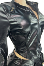 Leather Stand Collar Zip Jacket and Shorts Set Lavish Daily