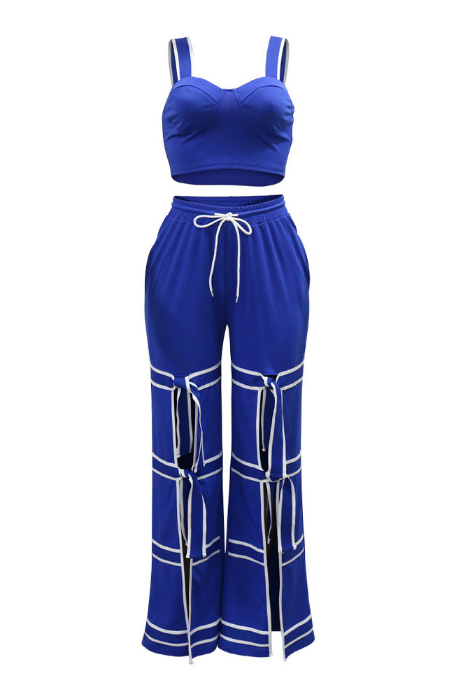 Stretch Sling Crop Vest Slit Wide Leg Pants Set Lavish Daily