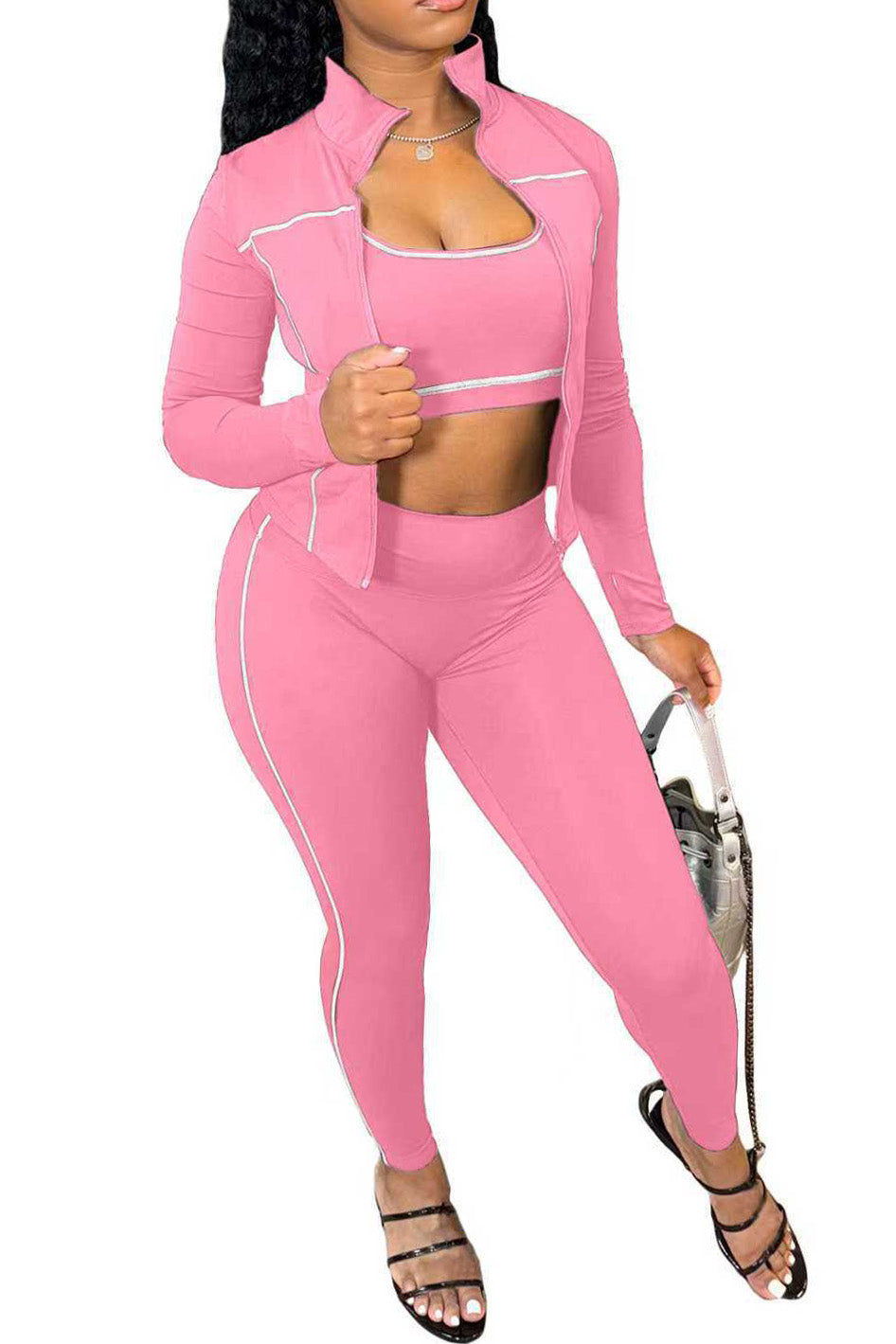 Sport Bra Zip Jacket Leggings Set Lavish Daily
