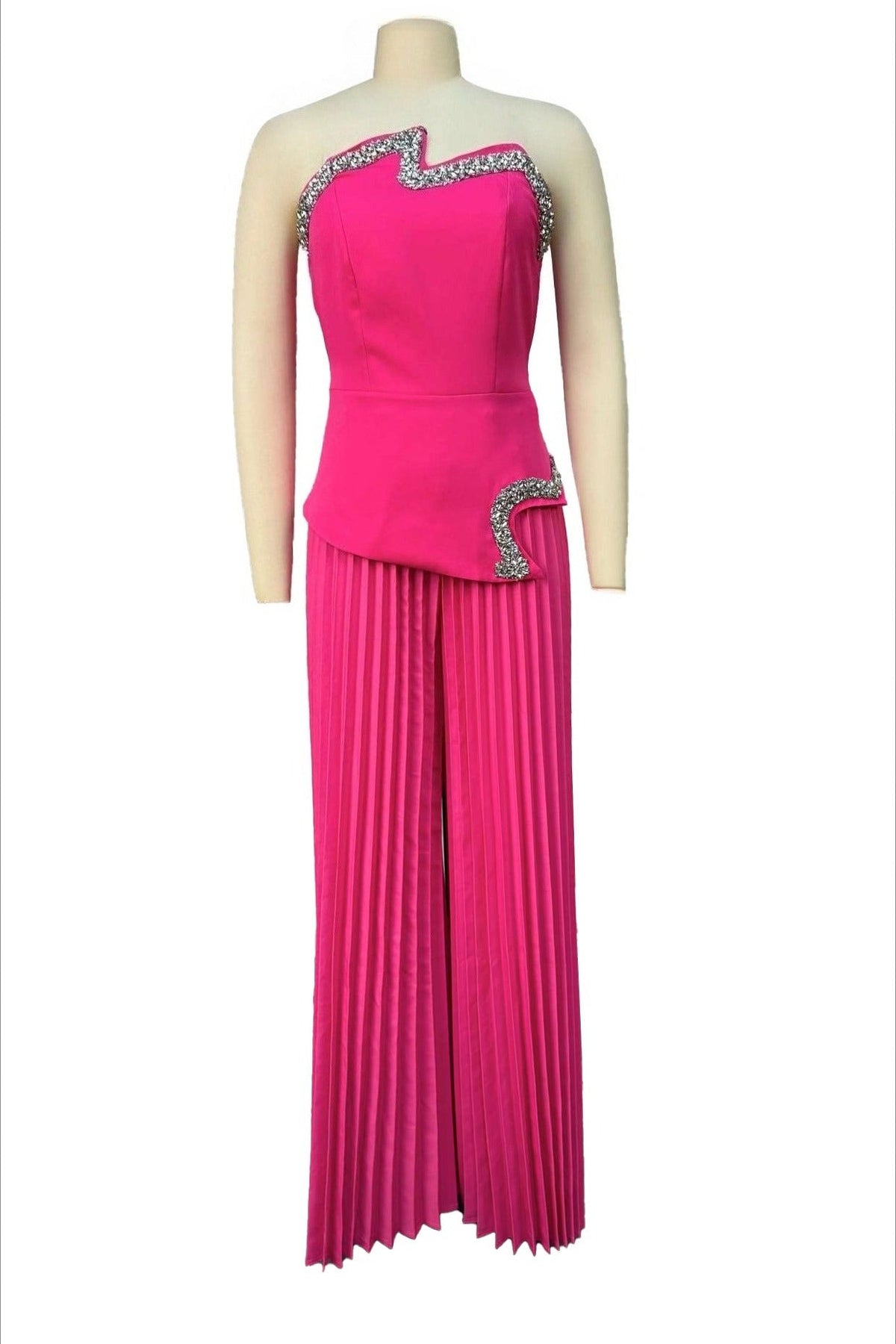 Strapless Rhinestone Top & Pleated Pants Set Lavish Daily