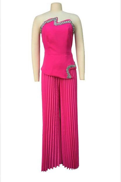 Strapless Rhinestone Top & Pleated Pants Set Lavish Daily