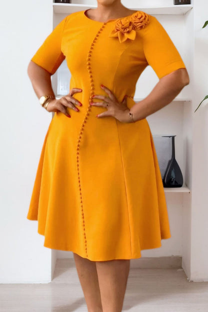 Asymmetrical Button A-Line Midi Dress Lavish Daily