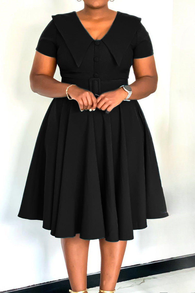 Short Sleeve Fit & Flare Stretch Dress Lavish Daily