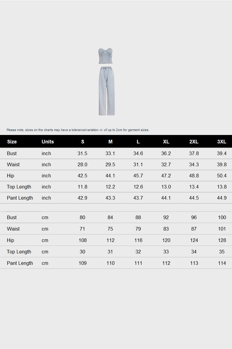 Denim Tube Top Wide Leg Pants Set Lavish Daily