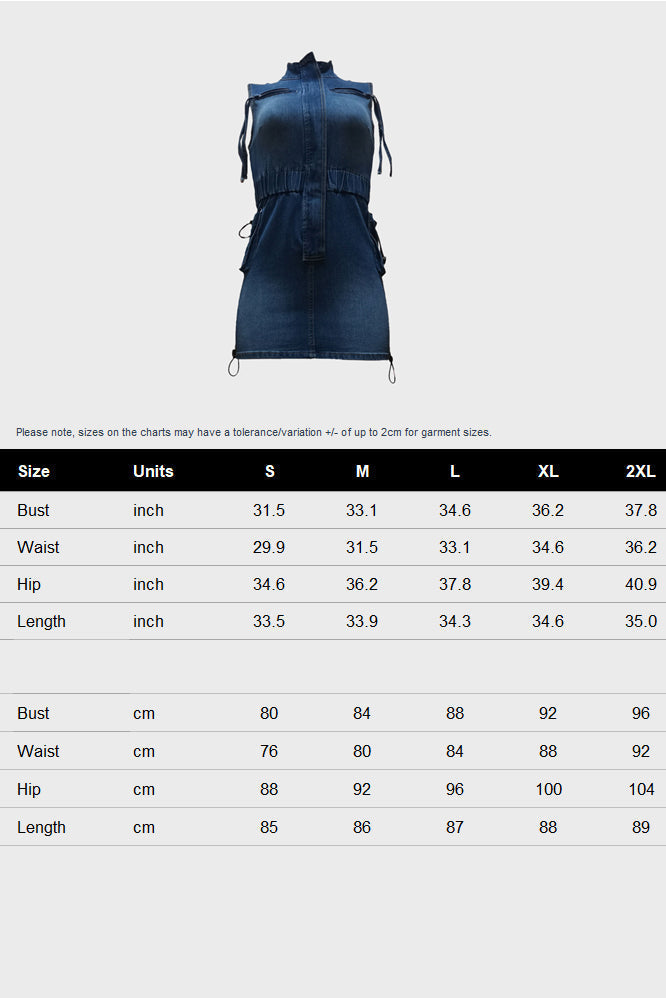 Sleeveless Elastic Drawstring Denim Mini Dress Lavish Daily