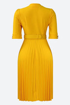 Elegant Half Sleeve O-Neck Solid Midi Dress Lavish Daily