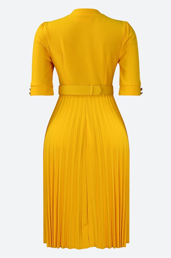 Elegant Half Sleeve O-Neck Solid Midi Dress Lavish Daily
