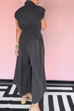 Lapel Sleeveless Buttoned Cargo Jumpsuit Lavish Daily