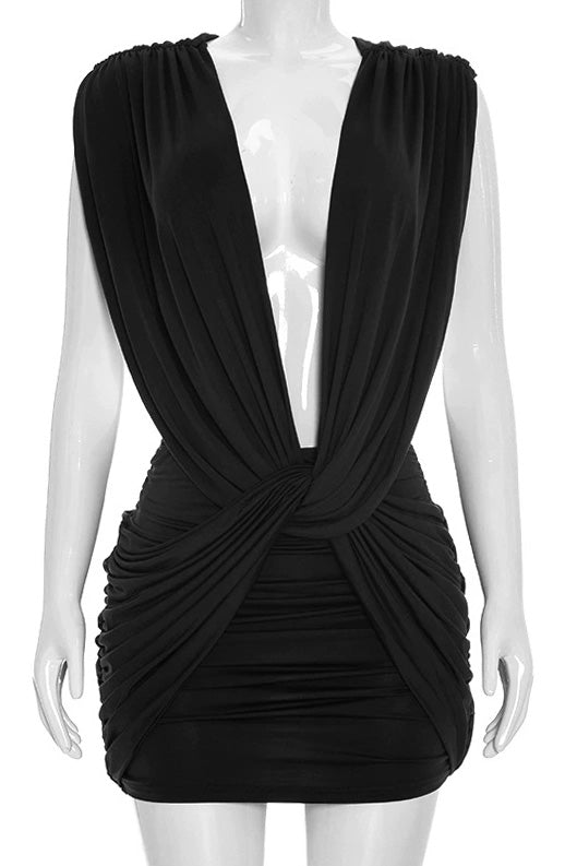 Plunging Twist Front Backless Mini Dress Lavish Daily