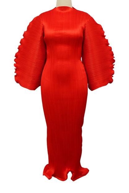 Elegant Pleated Maxi Dress with Lantern Sleeves Lavish Daily