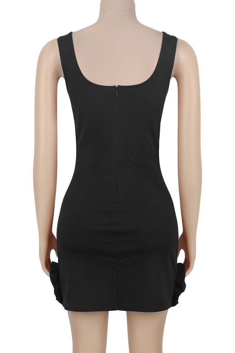 Rhinestone 3D Rosette Hem Mini Dress Lavish Daily