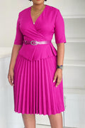 Elegant V-Neck Pleated Dress Lavish Daily