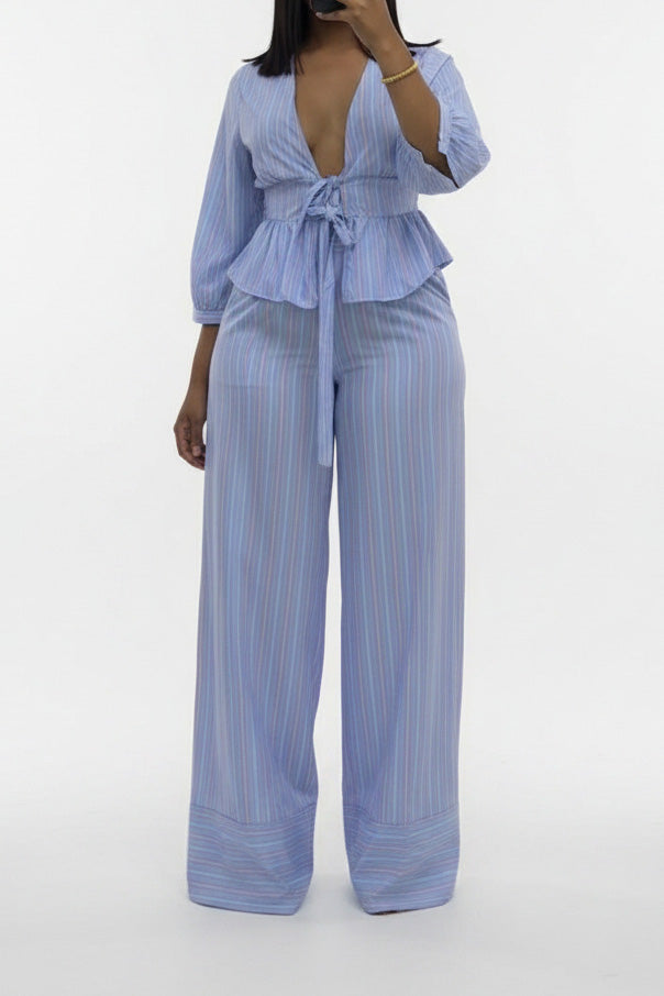 Striped Tie-Front Pant Set Lavish Daily