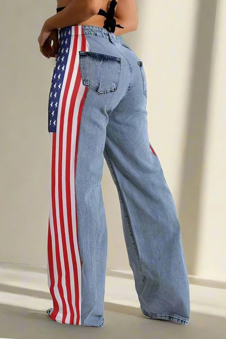 American Flag Print Light Wash Jeans Lavish Daily