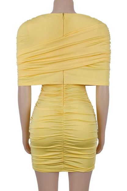 Draped Cape Ruched Bodycon Mini Dress Lavish Daily
