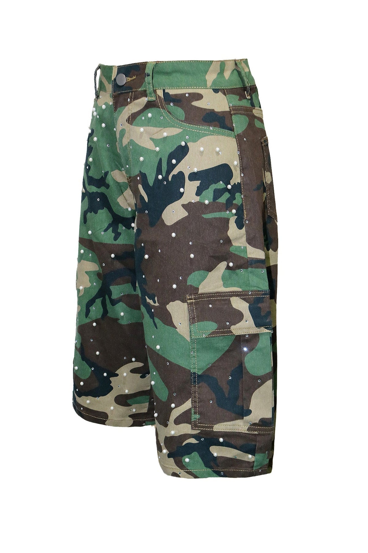 Pearl Embellished Baggy Cargo Shorts Lavish Daily