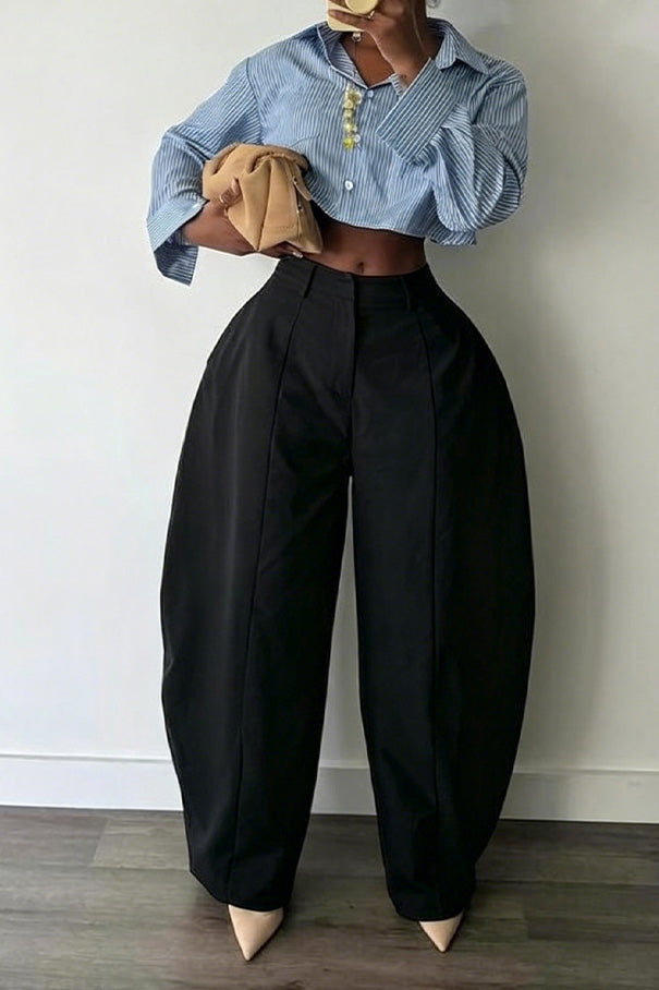 High Waist Sculpted Barrel Leg Pants Lavish Daily