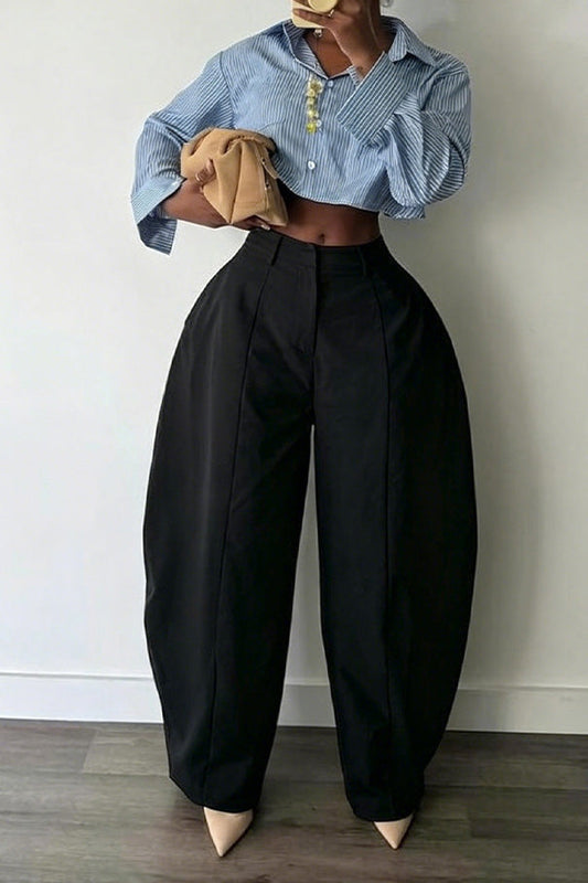 High Waist Sculpted Barrel Leg Pants Lavish Daily