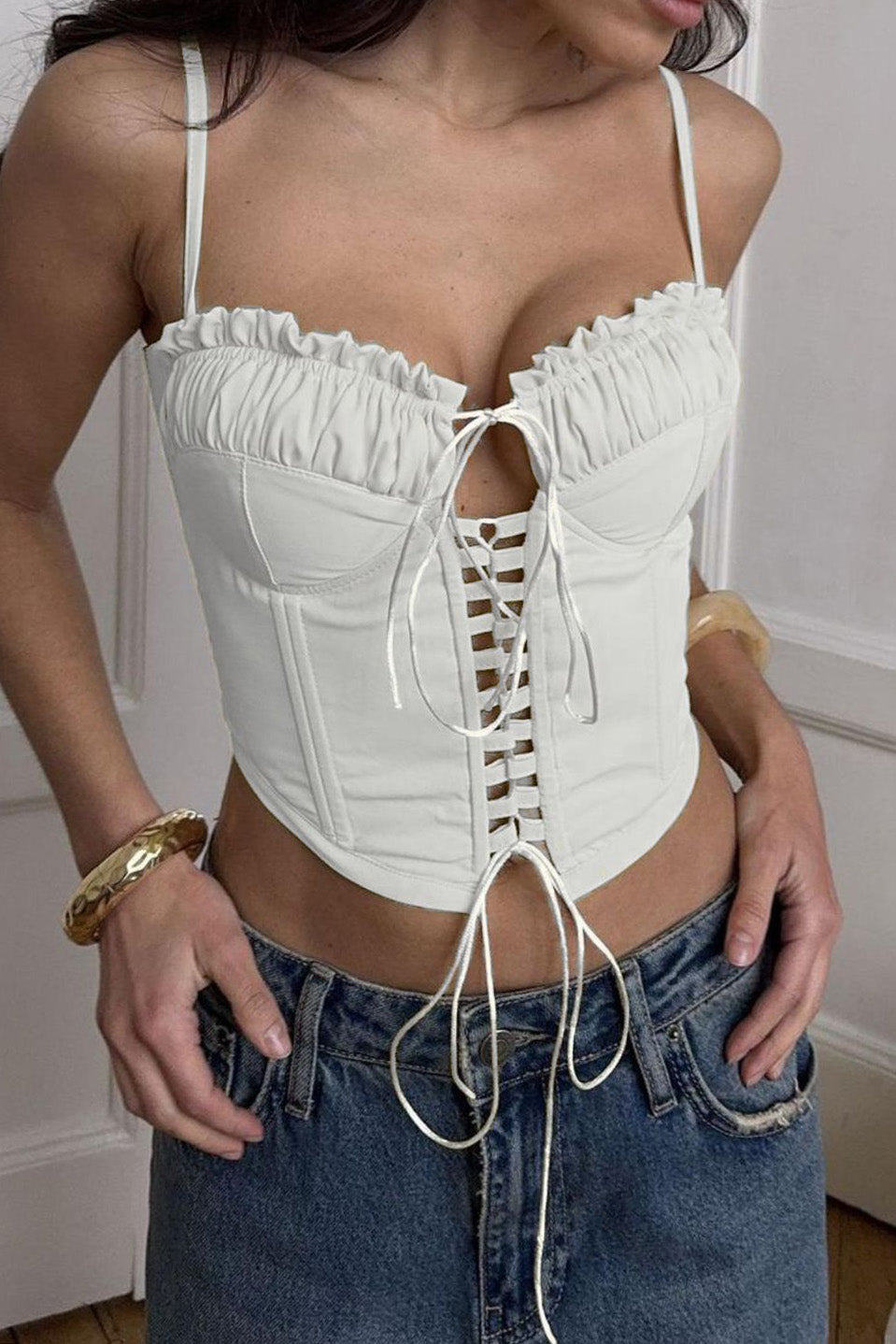 Lace-Up Boned Corset Cami Top Lavish Daily