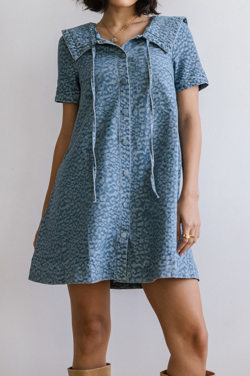 Casual Leopard Print Slimming Denim Dress LavishDaily