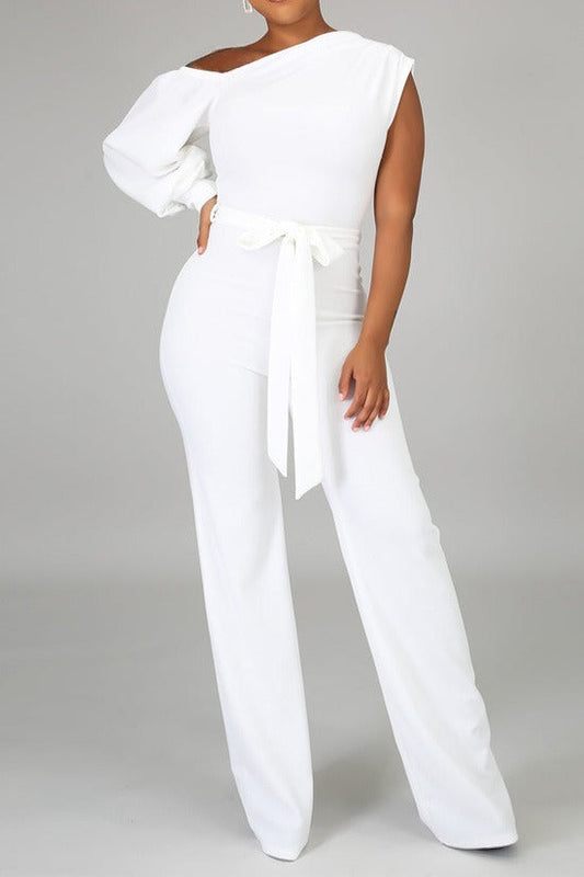 One-Shoulder Puff Sleeve Jumpsuit Lavish Daily